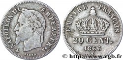 20 centimes Napoléon III, tête laurée, petit module 1866 Paris F.149/4 TB20 