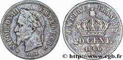 20 centimes Napoléon III, tête laurée, petit module 1866 Strasbourg F.149/5 TB35 
