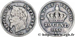 20 centimes Napoléon III, tête laurée, petit module 1866 Bordeaux F.149/6 TB15 