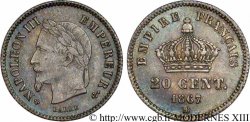 20 centimes Napoléon III, tête laurée, grand module 1867 Strasbourg F.150/2 SUP55 