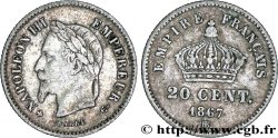 20 centimes Napoléon III, tête laurée, grand module 1867 Strasbourg F.150/2 TB35 