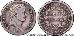 Demi-franc Napoléon Ier tête laurée, République française 1808 Paris F./