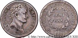 Demi-franc Napoléon Ier tête laurée, République française 1808 Strasbourg F.177/4