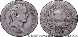 Demi-franc Napoléon Ier tête laurée, République française 1808 Strasbourg F.177/4