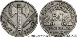 50 centimes Francisque, légère 1943 Beaumont-le-Roger F.196/3