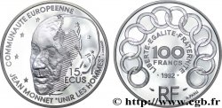 Belle Épreuve 15 écus / 100 francs Jean Monnet 1992 Paris F5.2002 1 FDC68 