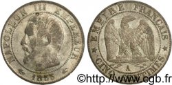 Cinq centimes Napoléon III, tête nue, différent ancre, argenté 1855 Paris F.116/17