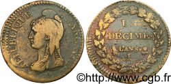 Un décime Dupré, grand module,  refrappage  du 2 décimes 1797 Limoges F.128/9 TB35 