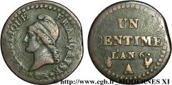 Un centime Dupré, 6 normal, flan mal découpé 1798 Paris F.100/3