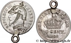 Monnaie satirique 20 centimes Napoléon III avec casque à pointe 1866 Paris F.149/4 var. TTB 