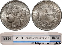 2 francs Cérès, avec légende 1887 Paris F.265/13 SPL64 GENI