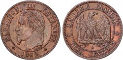 Deux centimes Napoléon III, tête laurée, buste définitif 1862 Paris F.108A/4