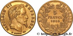5 francs or Napoléon III, tête laurée 1865 Strasbourg F.502/8