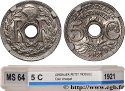 5 centimes Lindauer, petit module 1921 Paris F.122/3 SPL64 GENI