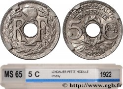 5 centimes Lindauer, petit module 1922 Poissy F.122/5 FDC65 GENI