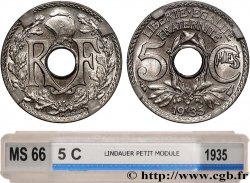 5 centimes Lindauer, petit module 1935 Paris F.122/18 FDC66 GENI
