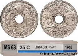25 centimes Lindauer, maillechort 1940  F.172/4 SPL63 GENI