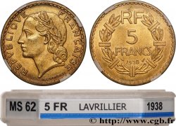 5 francs Lavrillier, bronze-aluminium 1938  F.337/1 SPL62 GENI