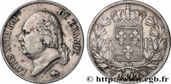 5 francs Louis XVIII, tête nue 1822 Lille F.309/75