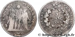 5 francs Union et Force, Union serré, seulement gland extérieur 1797 Perpignan F.288/26