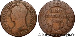 Cinq centimes Dupré, grand module, “refrappage du décime” 1797 Strasbourg F.114/6