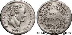 Demi-franc Napoléon Ier tête laurée, République française 1808 Lille F.177/16