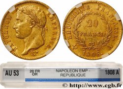 20 francs or Napoléon tête laurée, République française 1808 Paris F.515/2