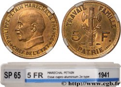 Essai de 5 francs Pétain en Cupro-Aluminium, 2e projet de Bazor 1941 Paris GEM.142 - var. FDC65 GENI
