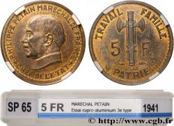 Essai de 5 francs Pétain en cupro-aluminium, 3e projet de Bazor, petit 5 1941 Paris GEM.142 56 FDC65 GENI