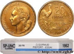 Essai-piéfort au double de 20 francs G. Guiraud, 4 faucilles 1952 Paris GEM.211 EP1 SUP+ GENI