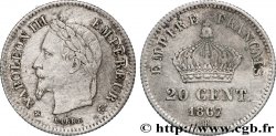 20 centimes Napoléon III, tête laurée, grand module 1867 Strasbourg F.150/2