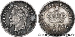 20 centimes Napoléon III, tête laurée, grand module 1867 Paris F.150/1