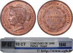 Piéfort au quadruple (ou double piéfort) du Concours de 10 centimes, essai en cuivre par Rogat, premier concours, deuxième revers 1848 Paris VG.3152 var. SPL63 GENI