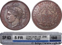 Concours de 5 francs, piéfort en cuivre de Rogat 1848  VG.3091 var SPL63 GENI