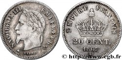 20 centimes Napoléon III, tête laurée, grand module 1867 Paris F.150/1