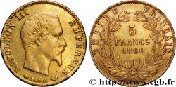 5 francs or Napoléon III, tête nue, grand module, en 60/50, 1860 Strasbourg F.501/12