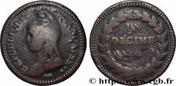 Un décime Dupré, grand module, &nbsp;refrappage&nbsp; du 2 décimes 1797 Paris F.128/1