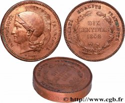 Concours de Dix centimes en Cuivre, piéfort au quadruple (ou double piéfort), par Rogat, deuxième concours, deuxième revers 1848 Paris VG.3170 var