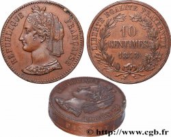 Concours de 10 centimes en Cuivre, piéfort au quadruple (ou double piéfort) de Rogat, troisième concours 1848 Paris VG.3188 var.