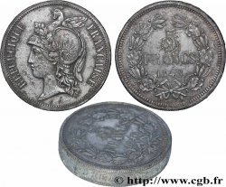 Concours de 5 francs, piéfort en étain au double du poids d&nbsp;Alard, avec tranche inscrite 1848 Paris VG.3059 var.