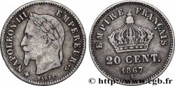 20 centimes Napoléon III, tête laurée, grand module 1867 Paris F.150/1
