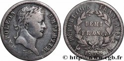 Demi-franc Napoléon Ier tête laurée, République française 1808 Paris F.177/2