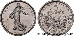 Pré-série de 5 francs Semeuse, nickel (magnétique) brillant, large 1960 Paris F.340/4 var.