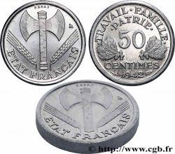 Essai-piéfort aluminium de 50 centimes Francisque, frappe médaille 1942 Paris GEM.86 EP1