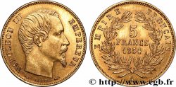 5 francs or Napoléon III, tête nue, petit module, tranche lisse 1854 Paris F.500/1