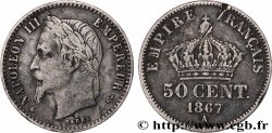 50 centimes Napoléon III, tête laurée 1867 Paris F.188/13