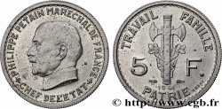 Essai de 5 francs Pétain en maillechort, 2e projet de Bazor 1941 Paris GEM.142 37