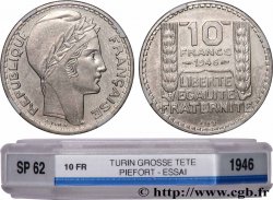 Essai-piéfort de 10 francs Turin, grosse tête, rameaux longs 1946 Paris GEM.180 EP