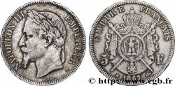 5 francs Napoléon III, tête laurée 1867 Strasbourg F.331/11