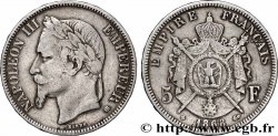 5 francs Napoléon III, tête laurée 1868 Strasbourg F.331/13